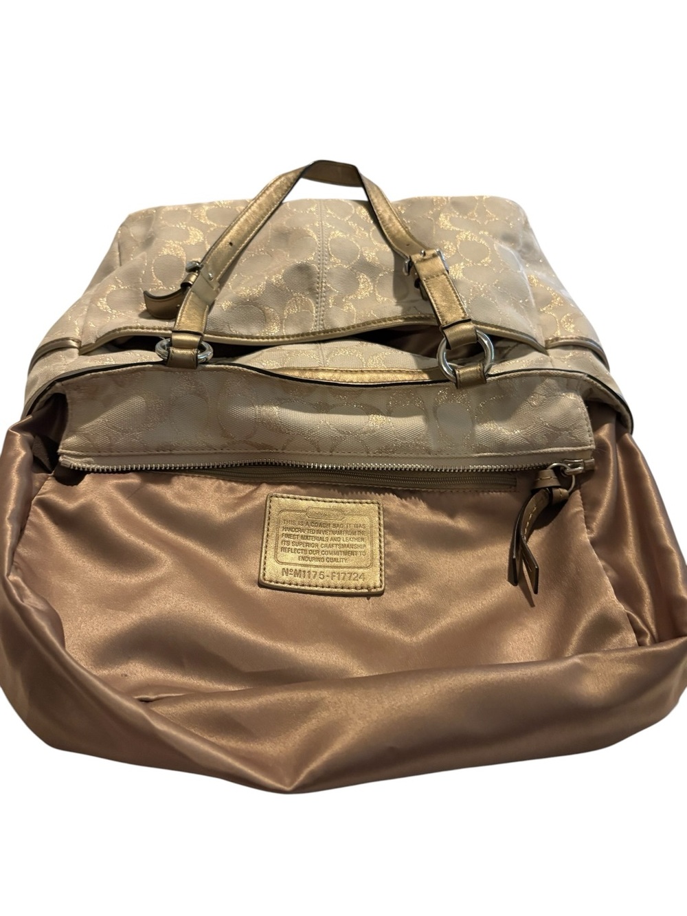 Coach F17724 Gallery Lurex Metallic Gold Khaki Tote Shoulder Bag - Picture 9 of 15